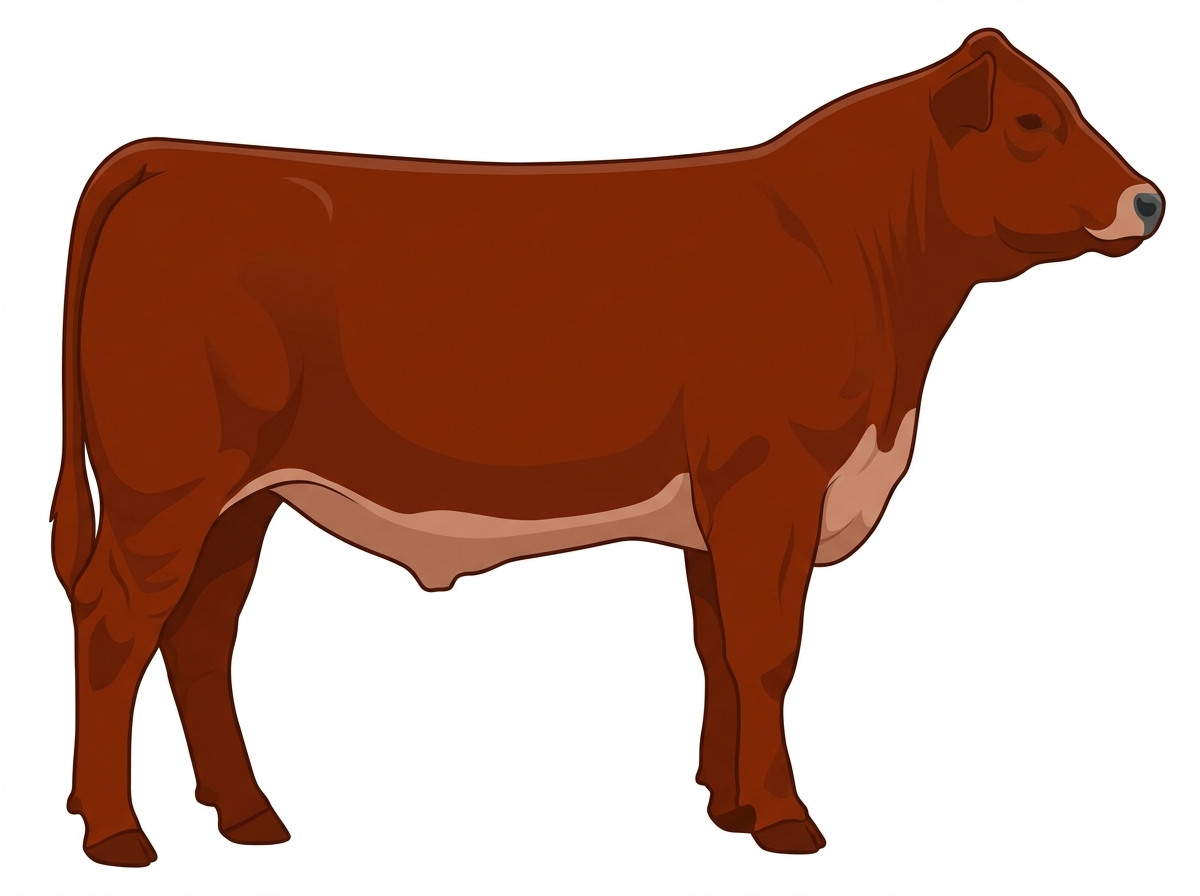 Red with a pale muzzle ring and lighter underline Red Angus Cross Steer
