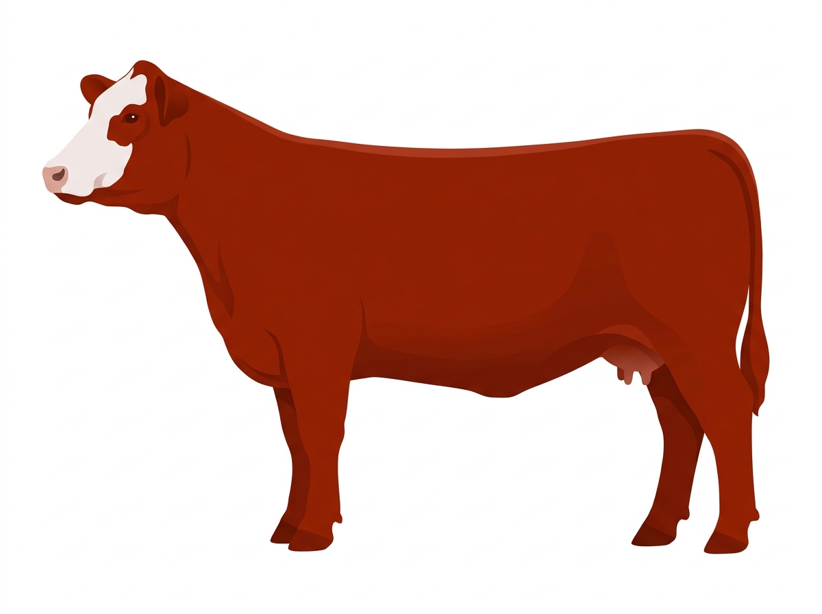 Red with a partial white face Red Angus Cross Cow