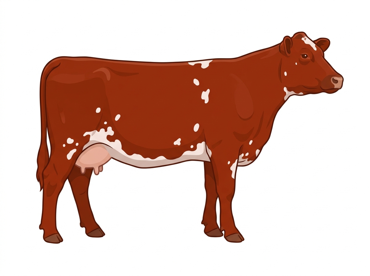 Red with white spots Red Angus Cross Cow