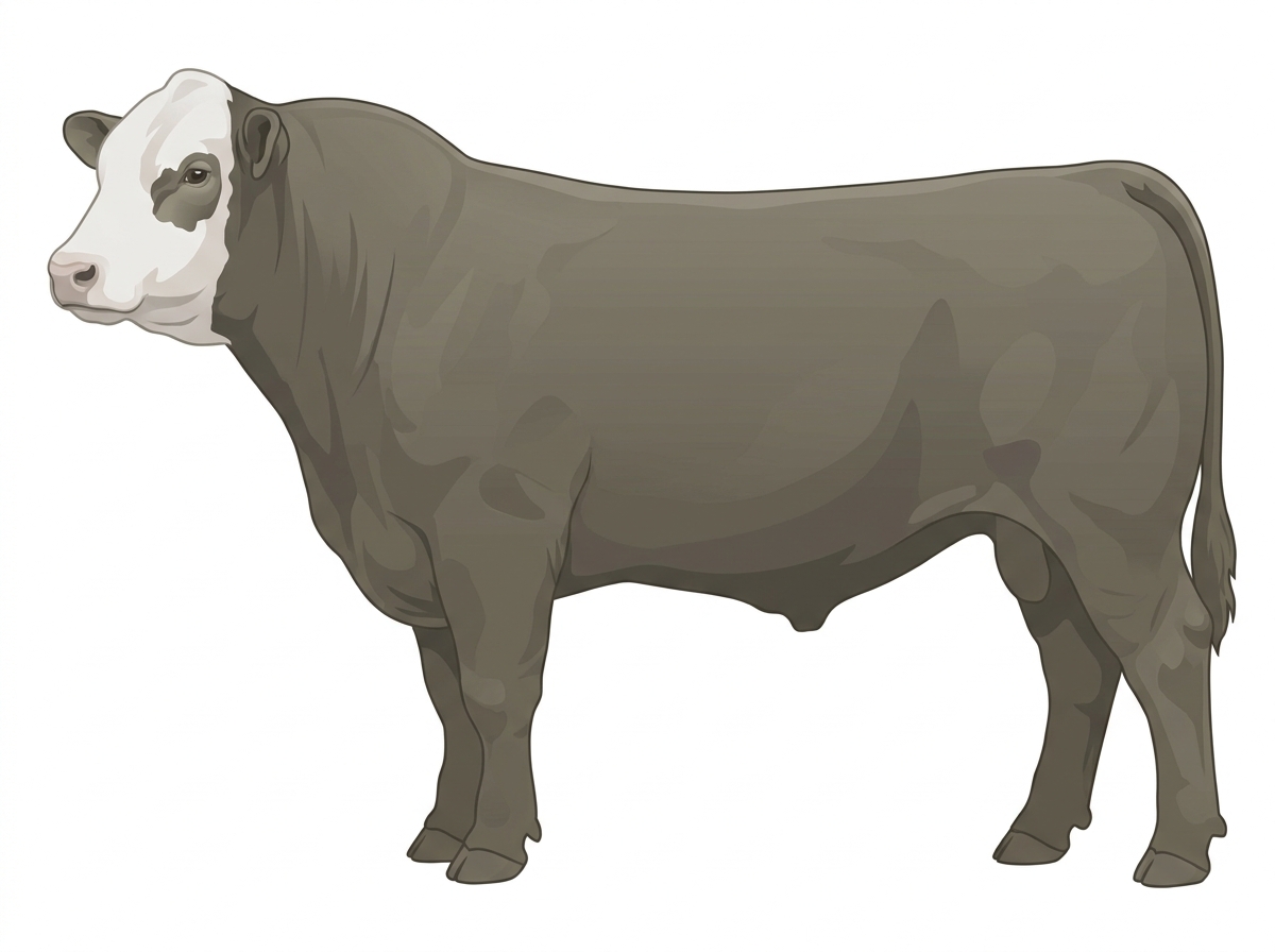 Smoky with a partial white face Red Angus Cross Bull