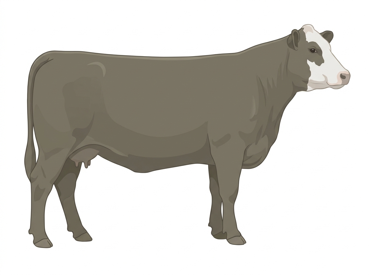 Smoky with a partial white face Red Angus Cross Cow