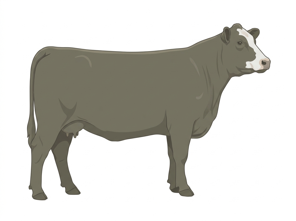 Smoky with minimal white face markings Red Angus Cross Cow