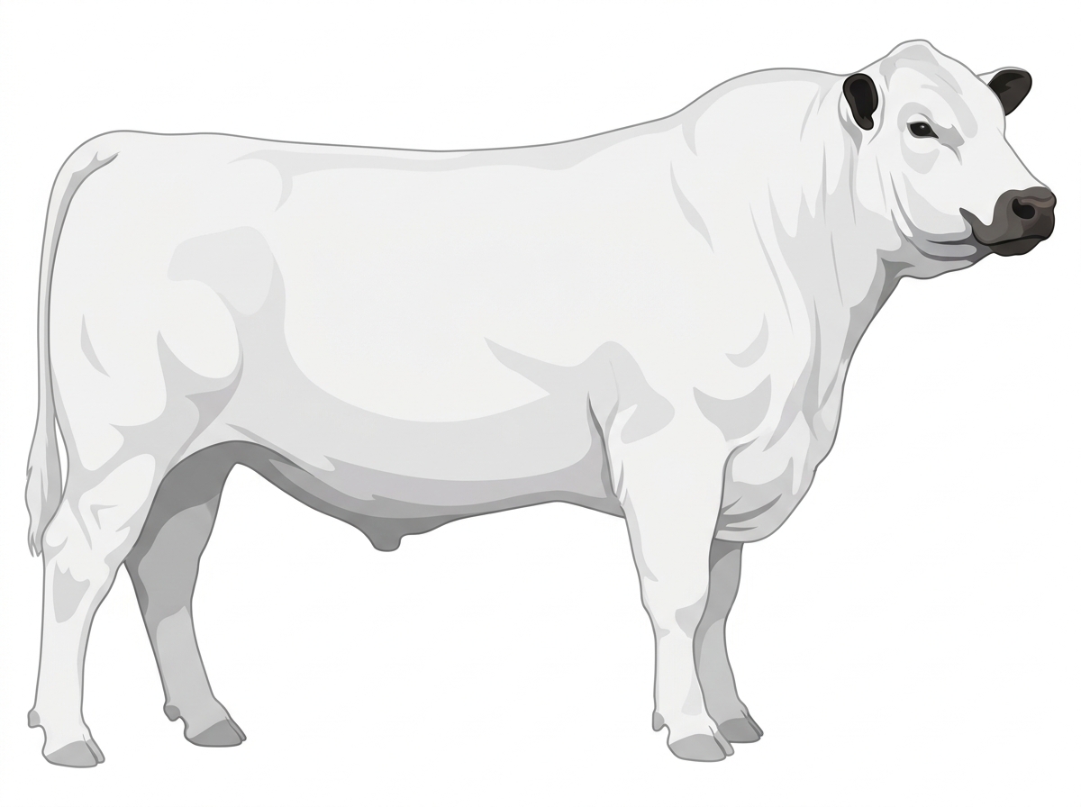 White with dark ears and muzzle Red Angus Cross Bull