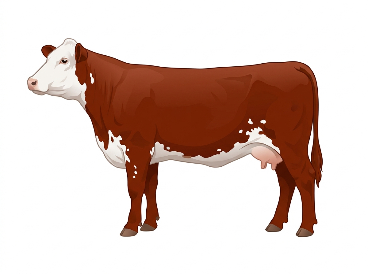 Red with a white face and a few white spots Red Baldy Cow