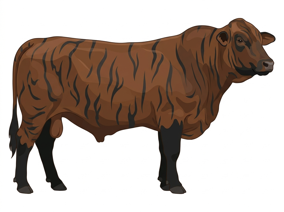 Brown brindle with black stripes and black points Santa Gertrudis Bull