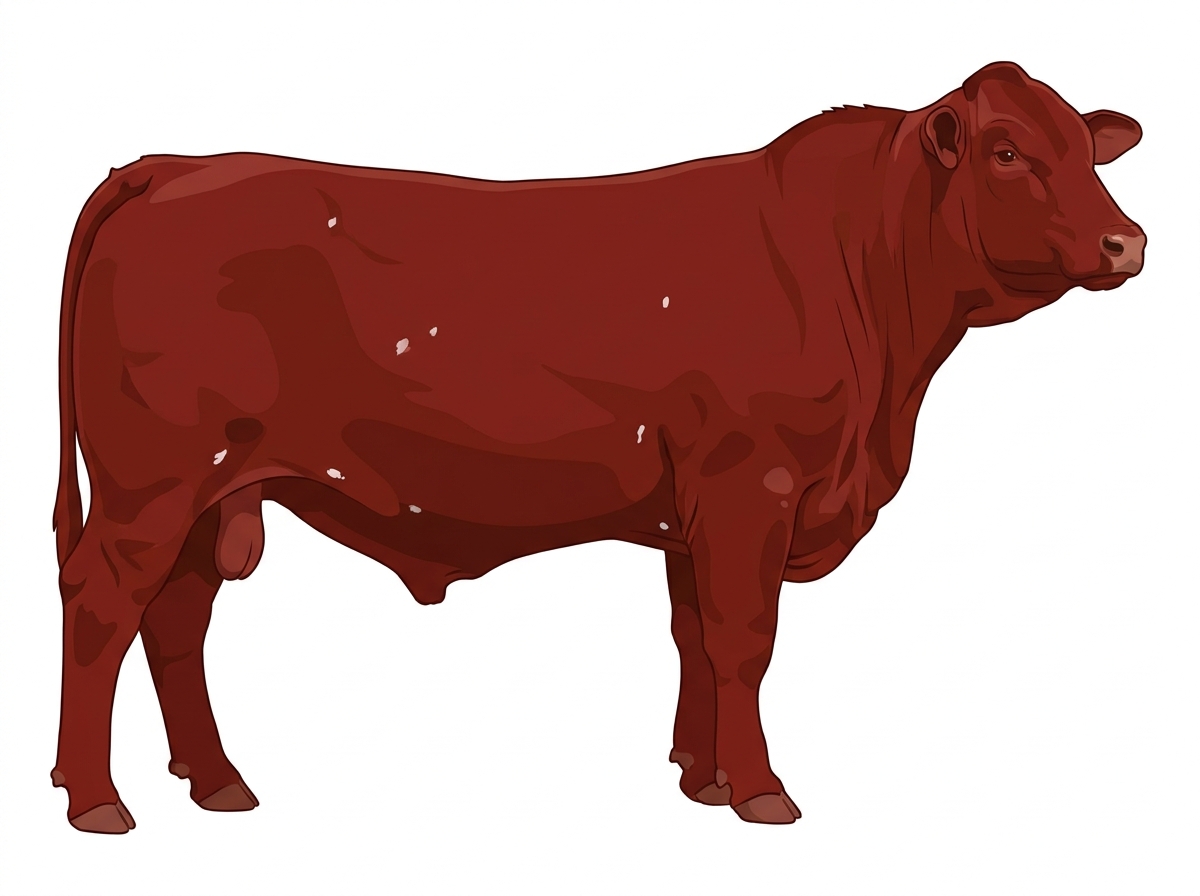 Red with a few white spots Santa Gertrudis Steer