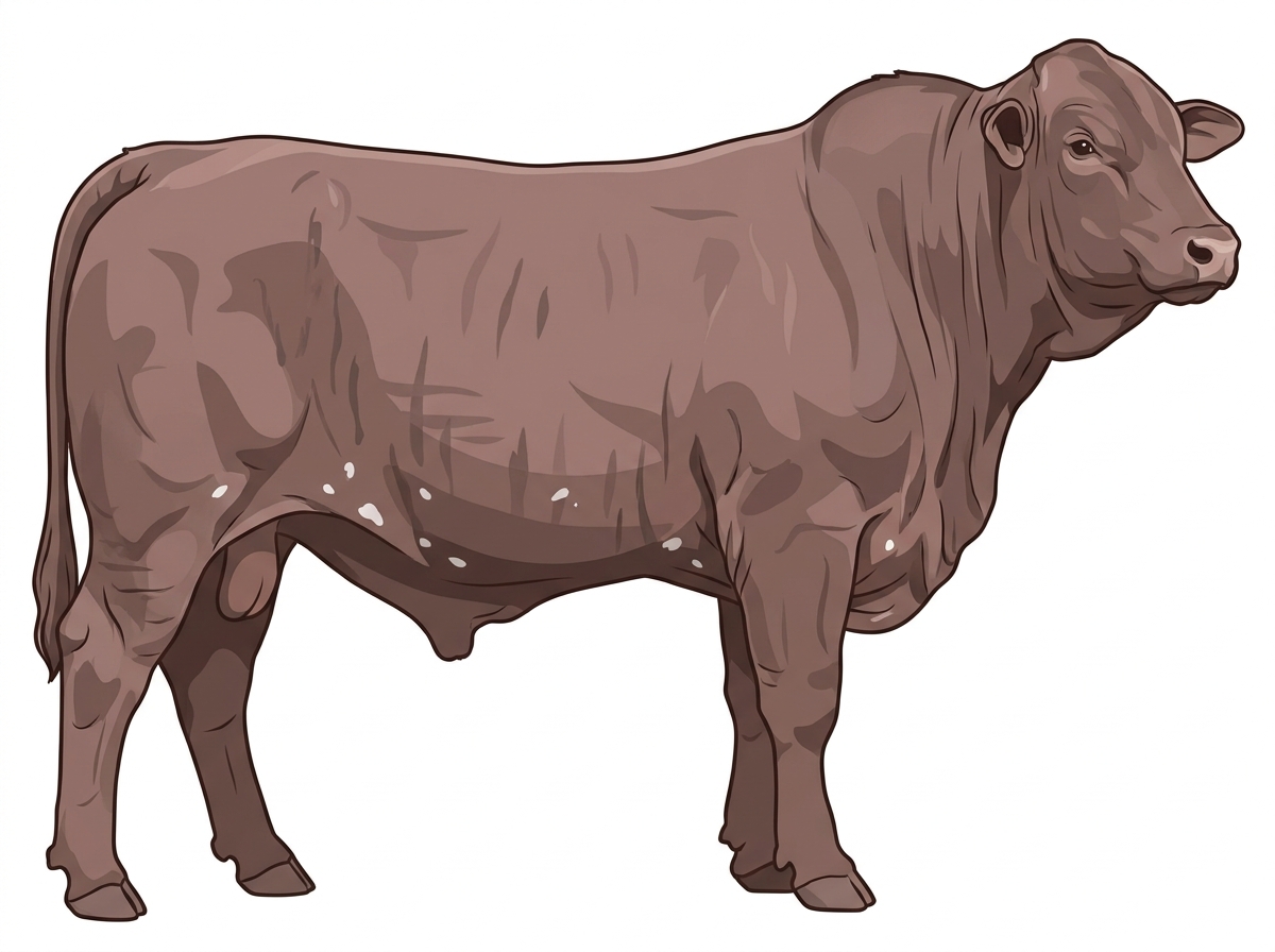 Smoky brindle with faint black striping and a few white spots Santa Gertrudis Bull