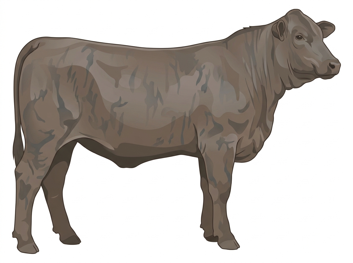 Smoky brindle with faint black striping Santa Gertrudis Heifer