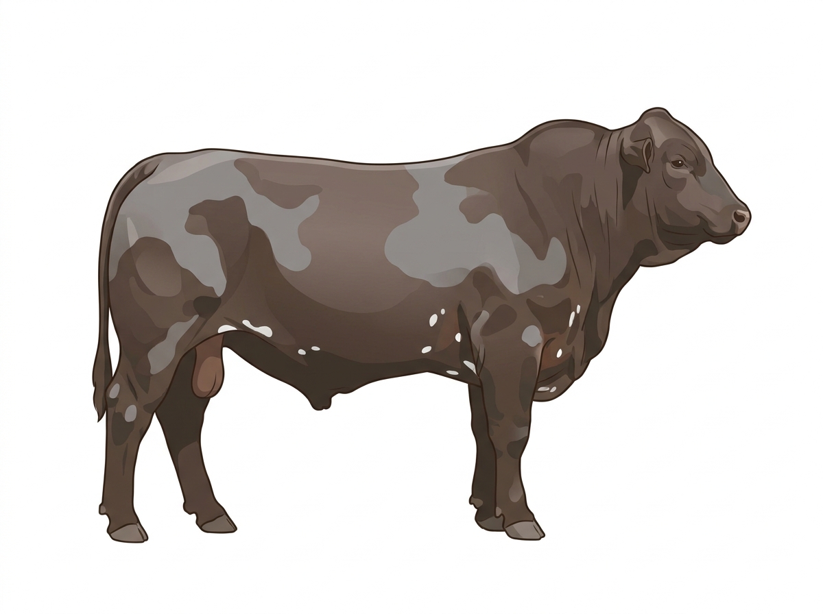 Smoky with a few white spots Santa Gertrudis Bull