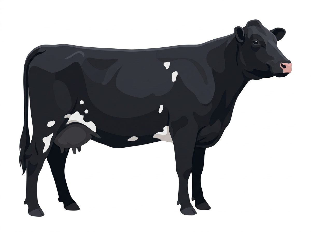 Black with a few white spots Shorthorn Cross Cow