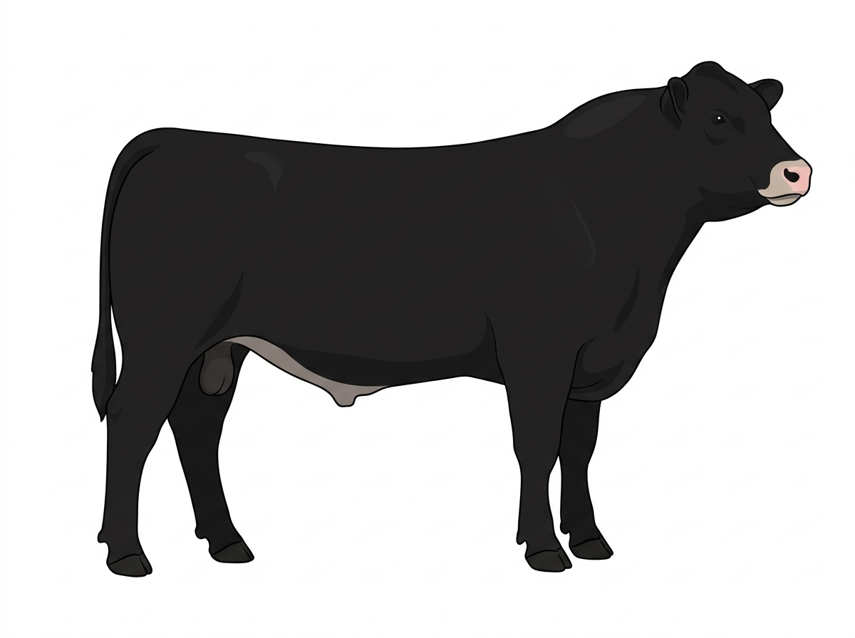 Black with a pale muzzle ring and lighter underline Shorthorn Cross Bull