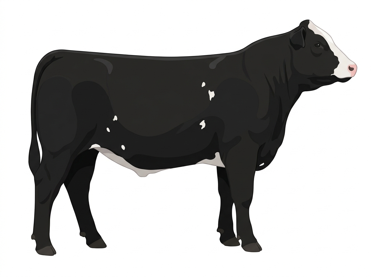 Black with a partial white face and a few white spots Shorthorn Cross Steer