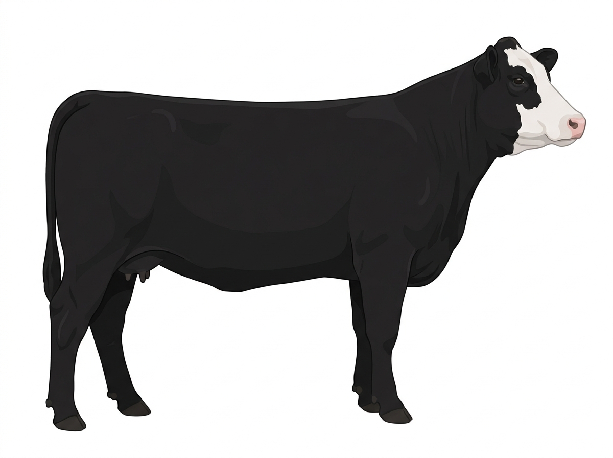 Black with a partial white face Shorthorn Cross Cow