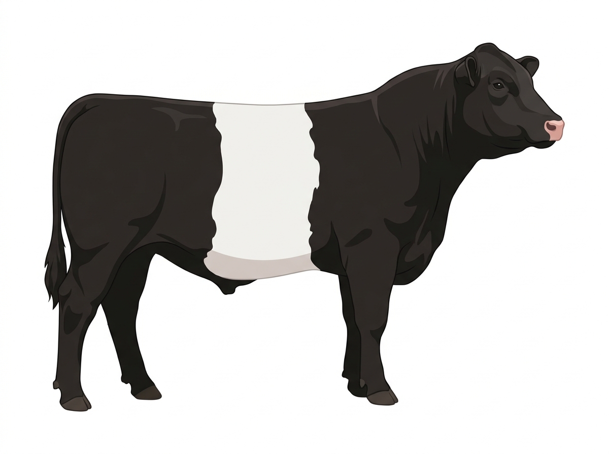 Black with a white belt around the midsection Shorthorn Cross Bull