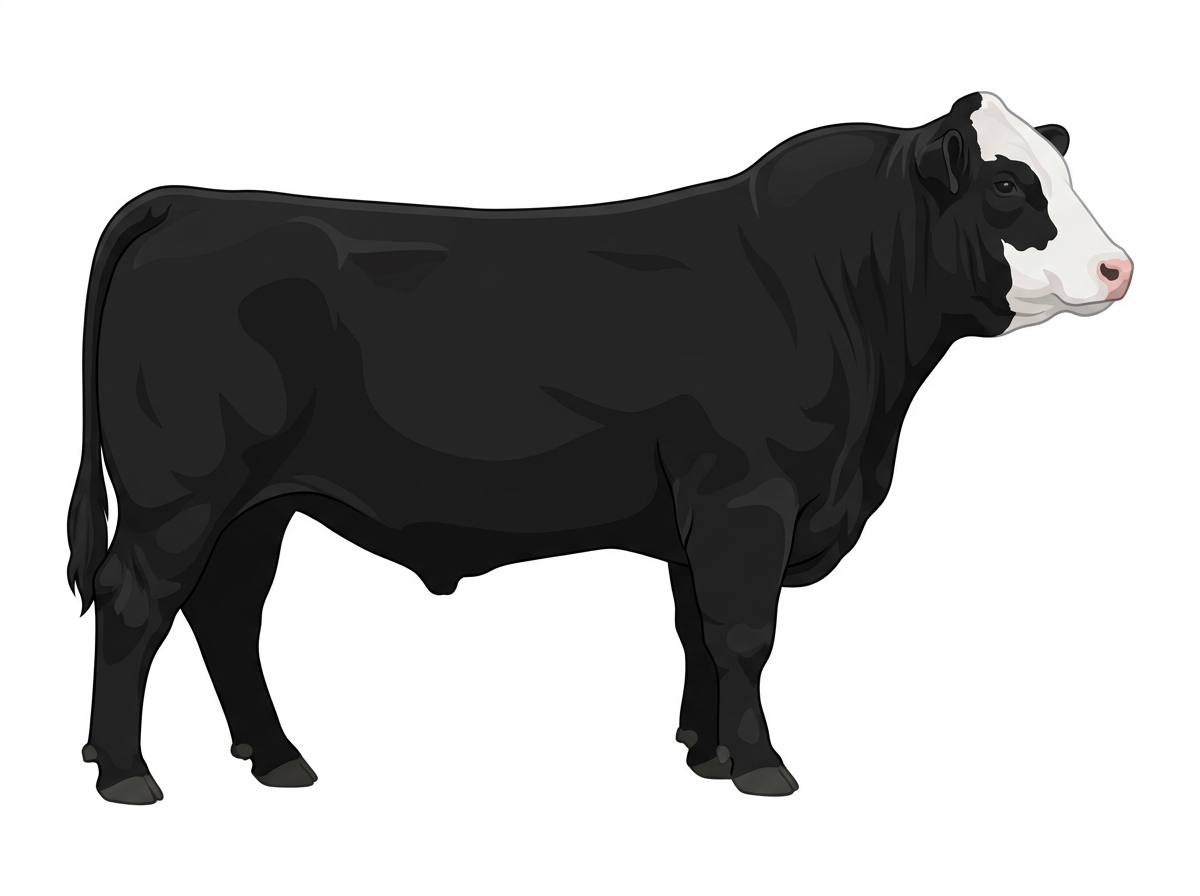 Black with a white face Shorthorn Cross Bull