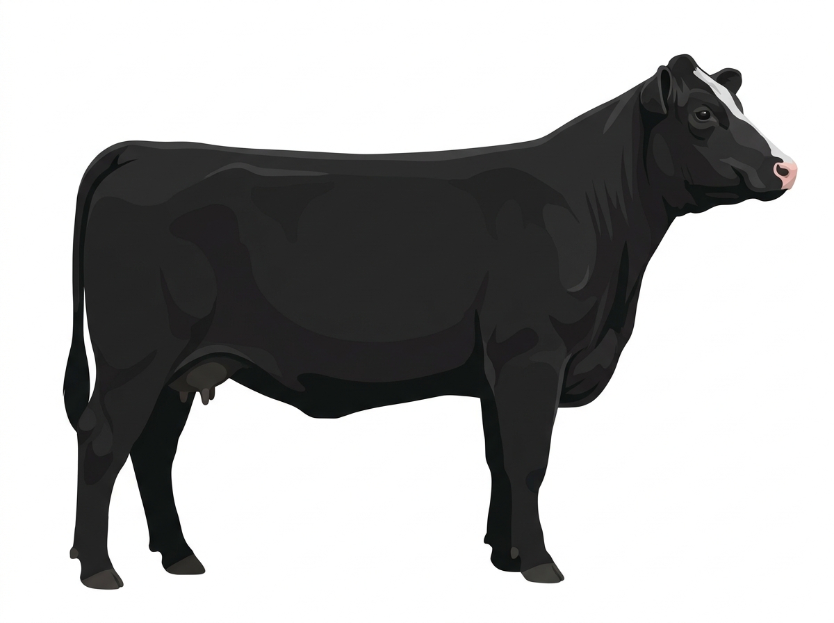 Black with minimal white face markings Shorthorn Cross Cow