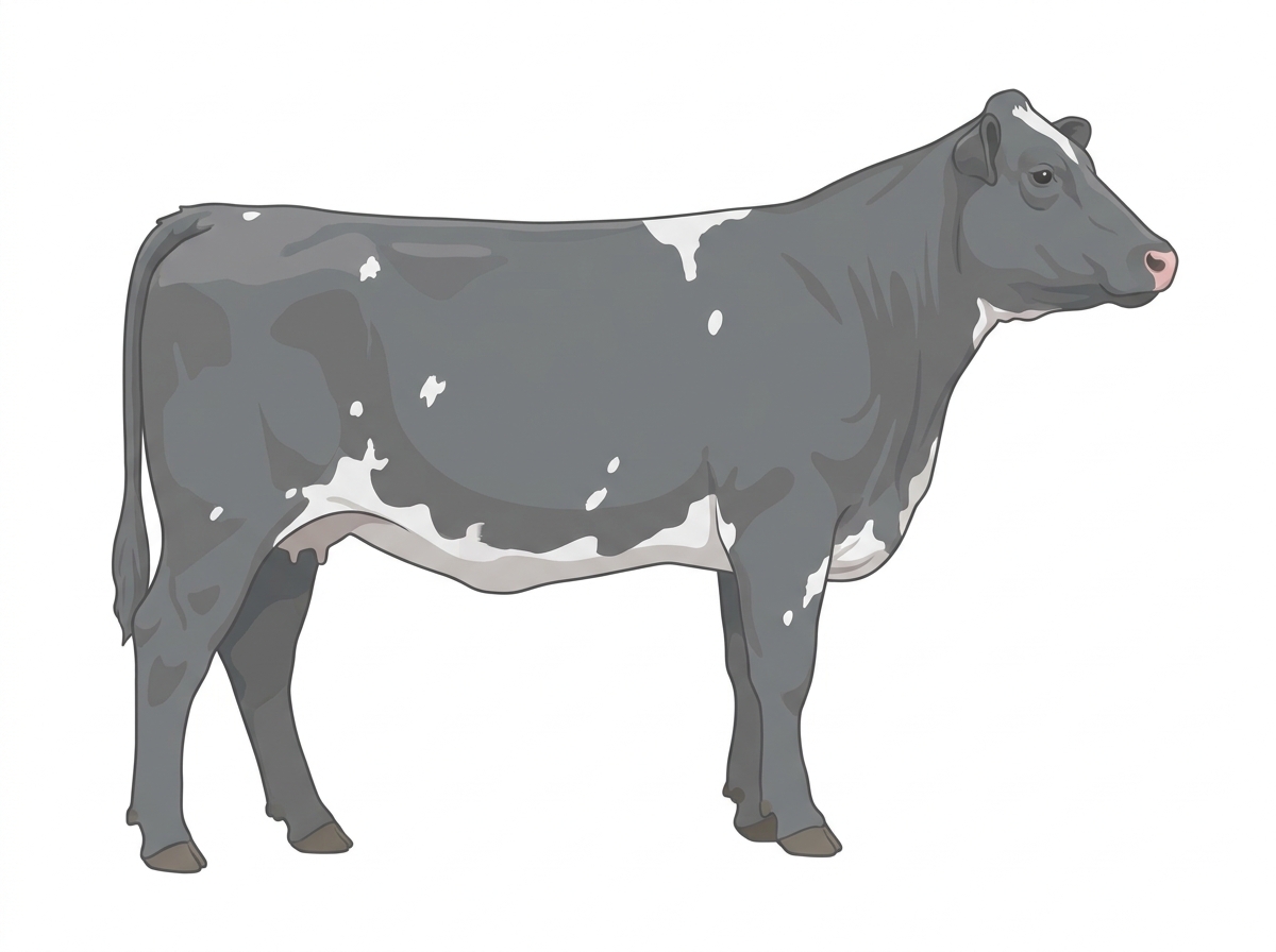 Blue roan with a few white spots Shorthorn Cross Cow