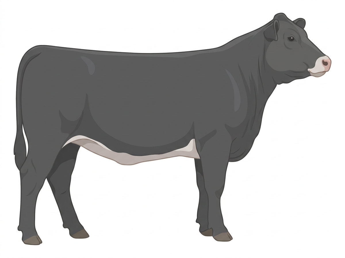 Blue roan with a pale muzzle ring and lighter underline Shorthorn Cross Heifer