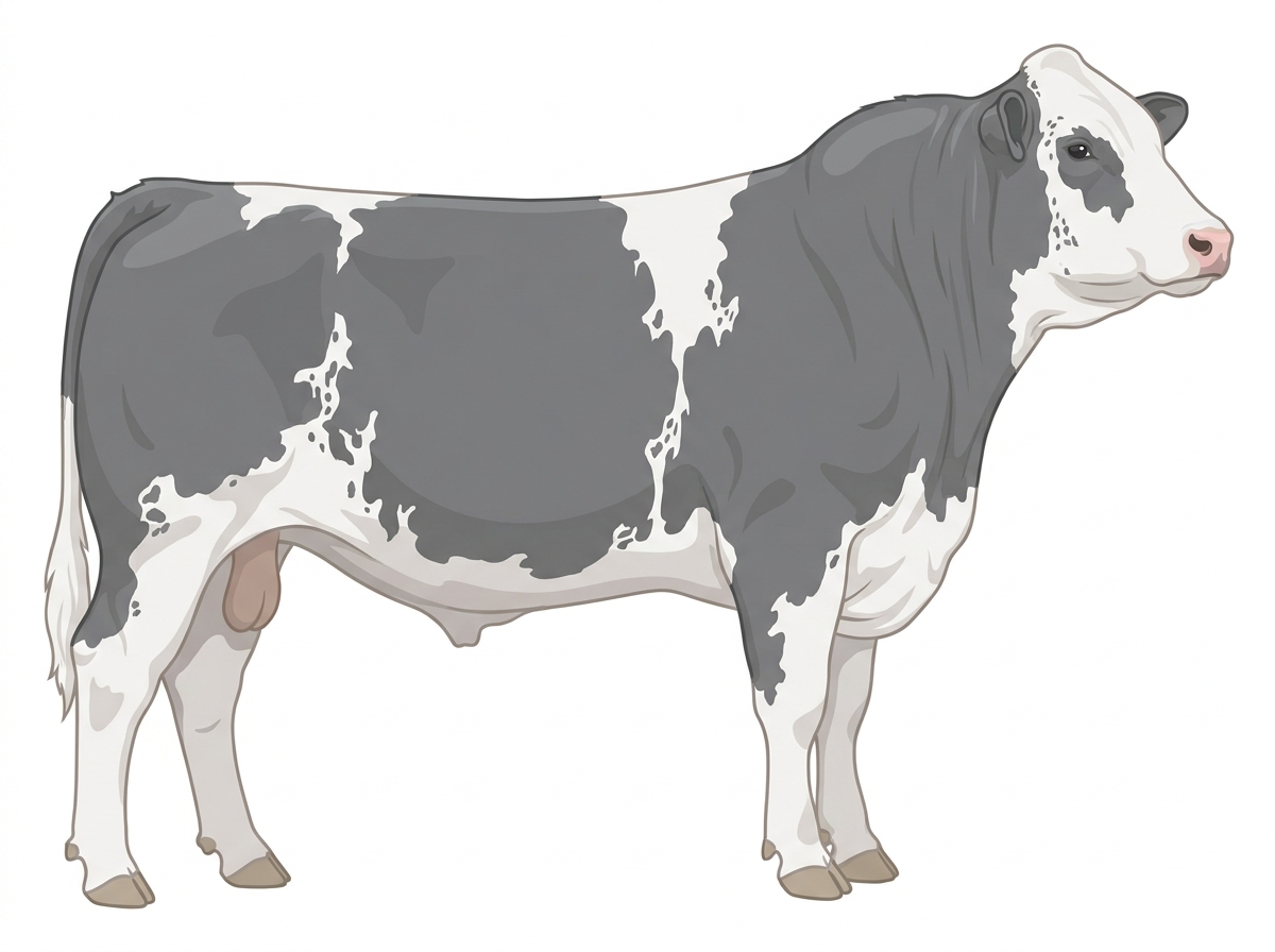 Blue roan with a partial white face and ticking in the white Shorthorn Cross Bull