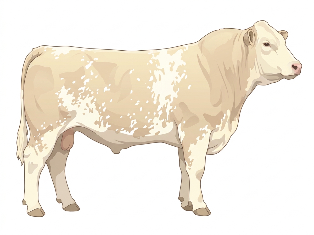 Cream roan with a few white spots and ticking in the white Shorthorn Cross Bull