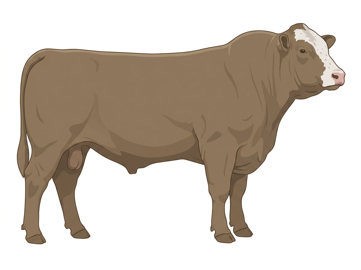 Dun with a partial white face and ticking in the white Shorthorn Cross Bull
