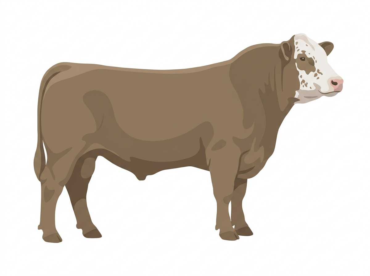 Dun with a white face and ticking in the white Shorthorn Cross Bull