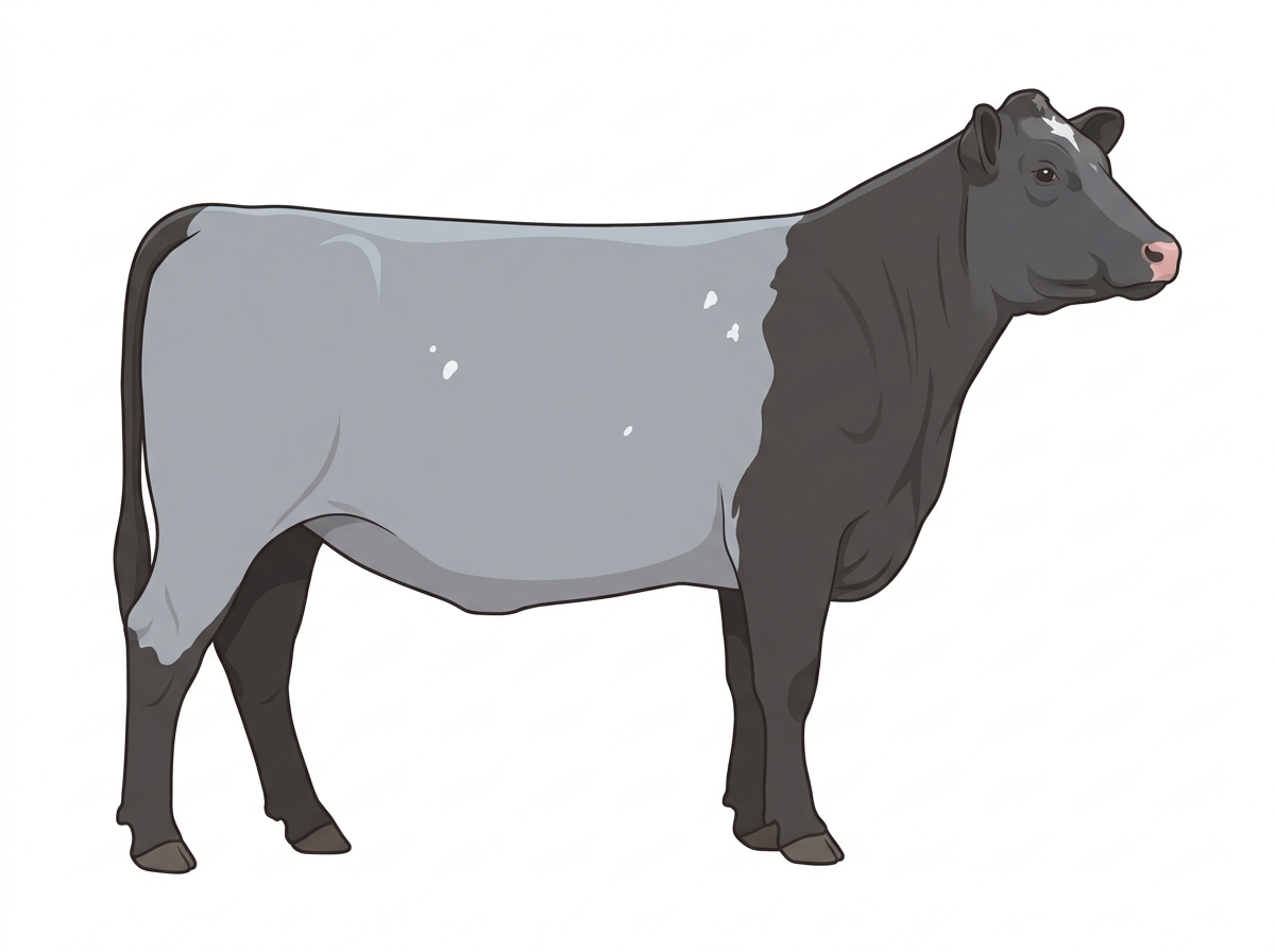 Light blue roan with minimal white face markings and a few white spots Shorthorn Cross Heifer