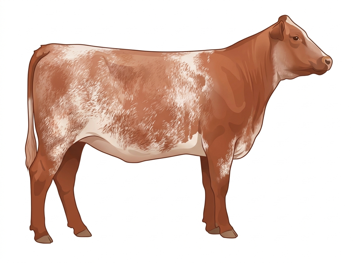 Light red roan with a pale muzzle ring and lighter underline Shorthorn Cross Heifer