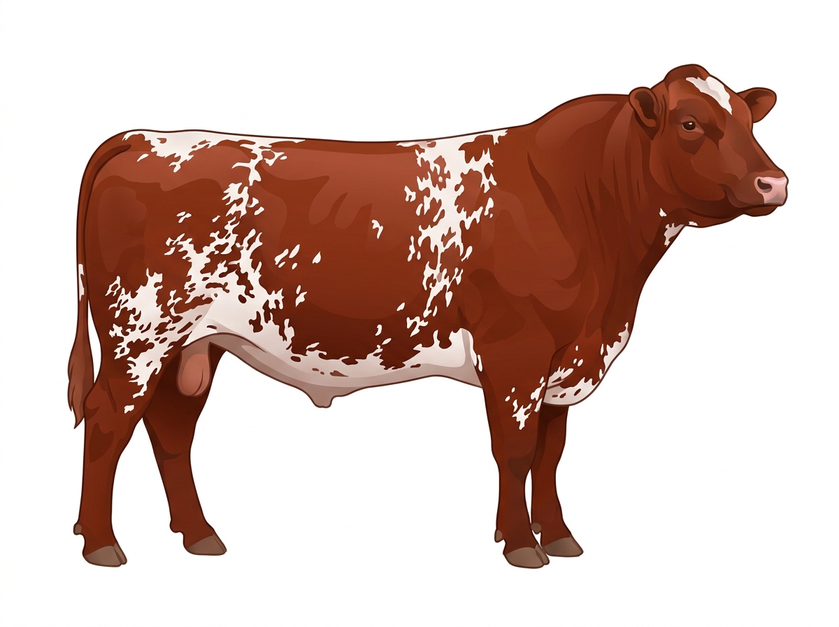 Red heavy roan with minimal spotting Shorthorn Cross Bull