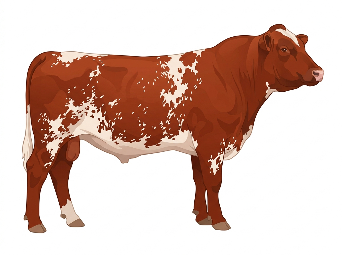 Red heavy roan with minimal spotting with ticking Shorthorn Cross Bull