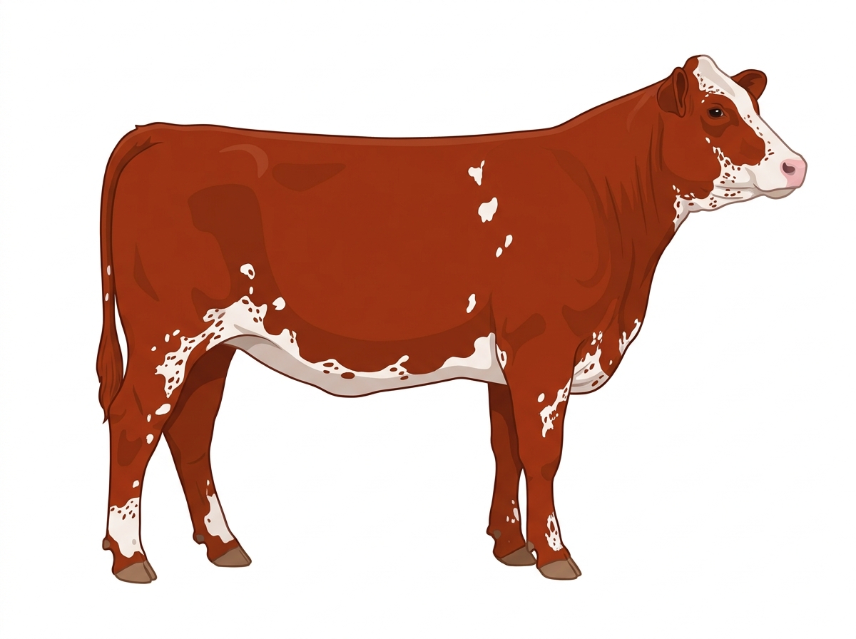 Red with a few white spots and ticking in the white Shorthorn Cross Heifer