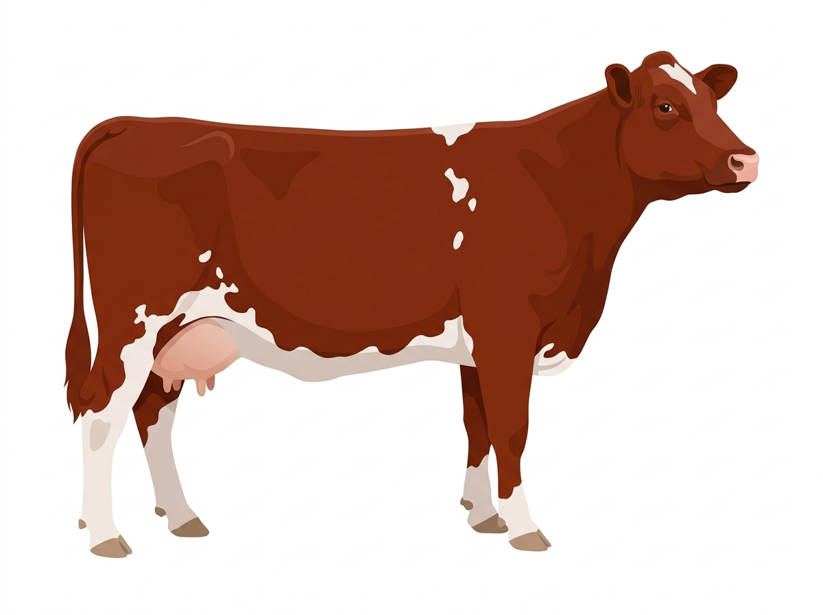 Red with a few white spots Shorthorn Cross Cow