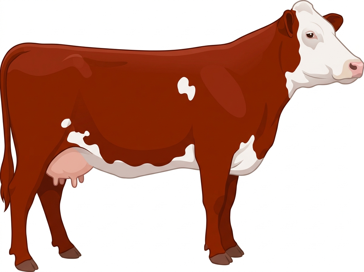 Red with a partial white face and a few white spots Shorthorn Cross Cow