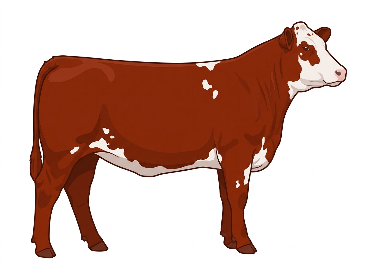 Red with a partial white face and a few white spots Shorthorn Cross Heifer