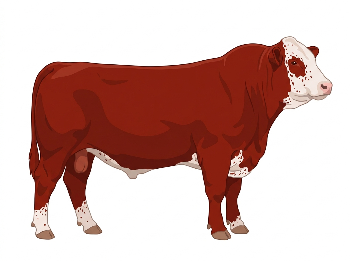 Red with a partial white face and ticking in the white Shorthorn Cross Bull
