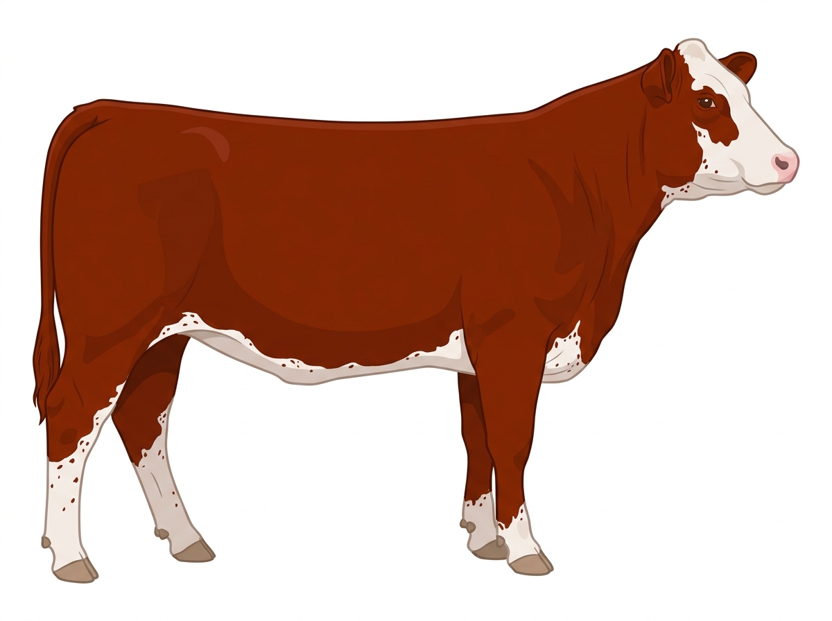 Red with a partial white face and ticking in the white Shorthorn Cross Heifer