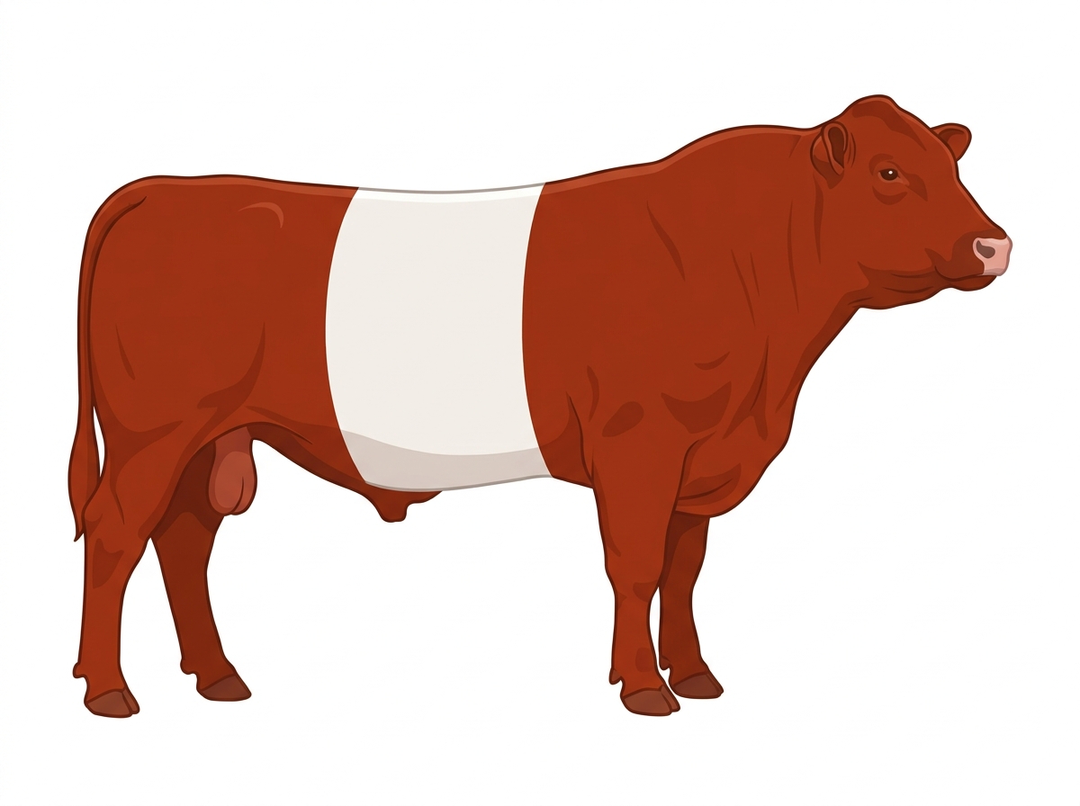 Red with a white belt around the midsection Shorthorn Cross Bull
