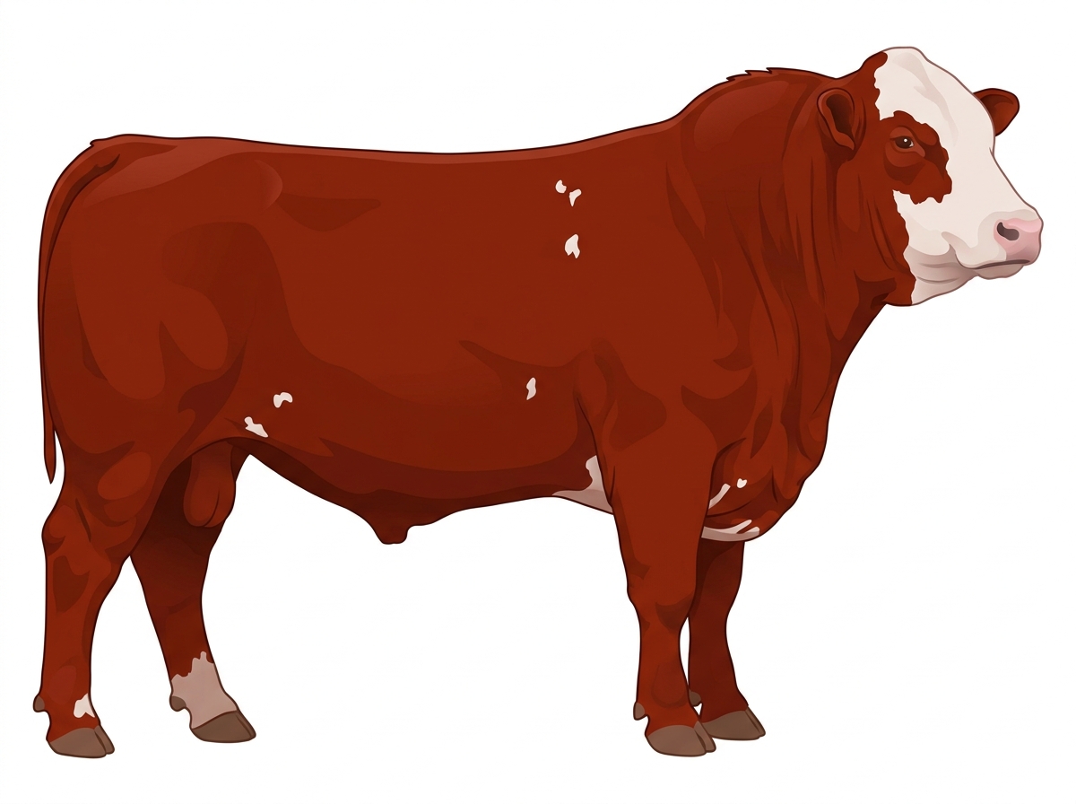 Red with a white face and a few white spots Shorthorn Cross Bull