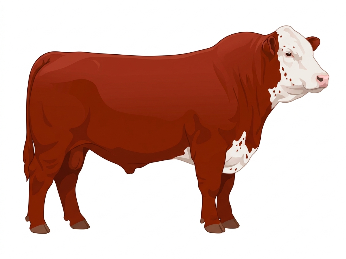 Red with a white face and ticking in the white Shorthorn Cross Bull