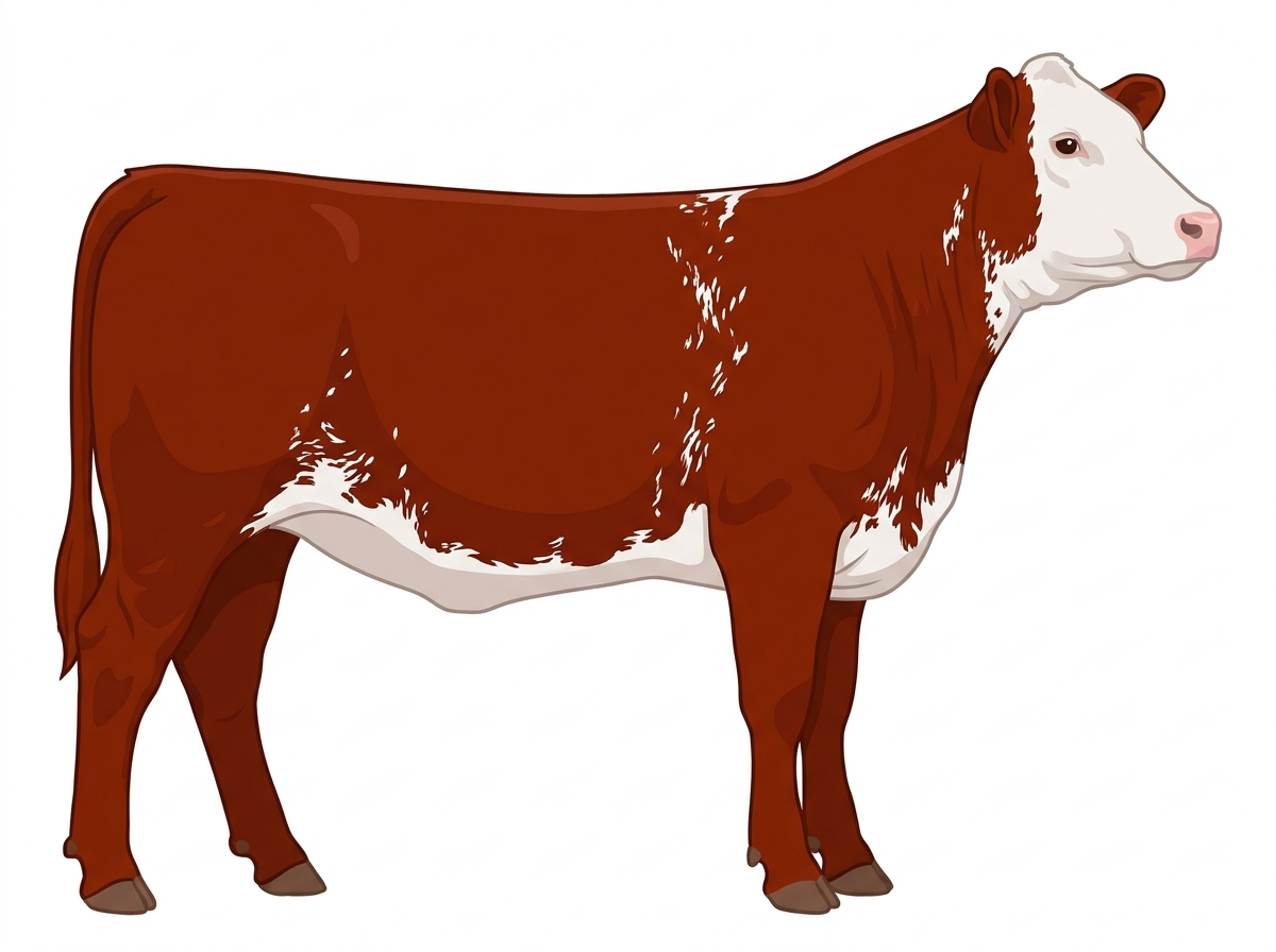 Red with a white face and ticking in the white Shorthorn Cross Heifer