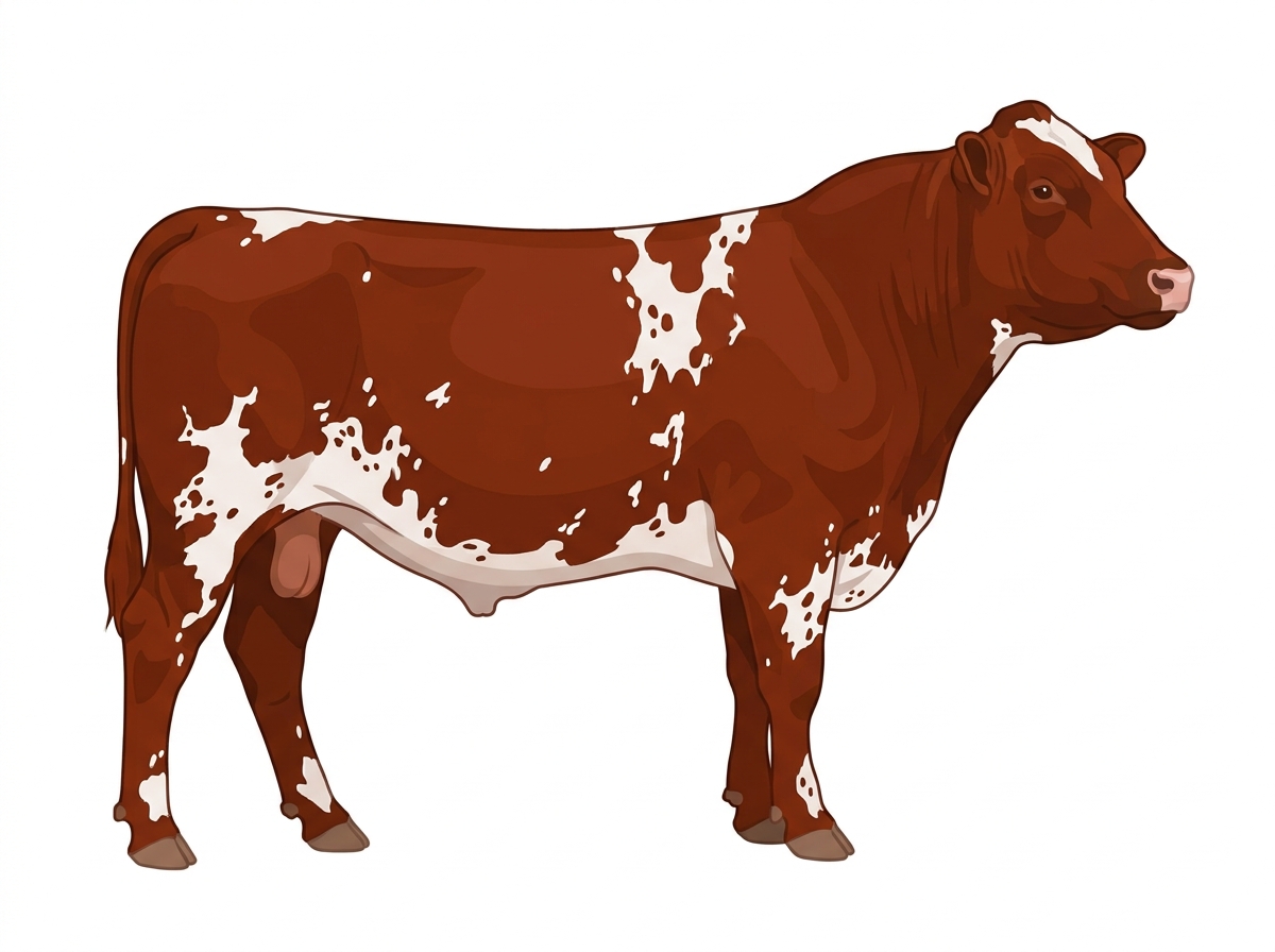 Red with minimal spotting with ticking Shorthorn Cross Bull