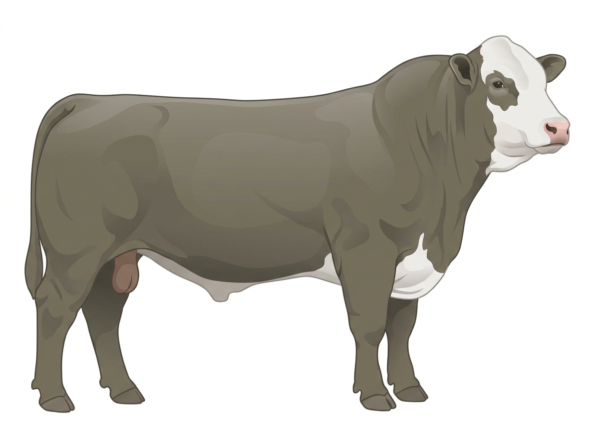 Smoky with a partial white face Shorthorn Cross Bull