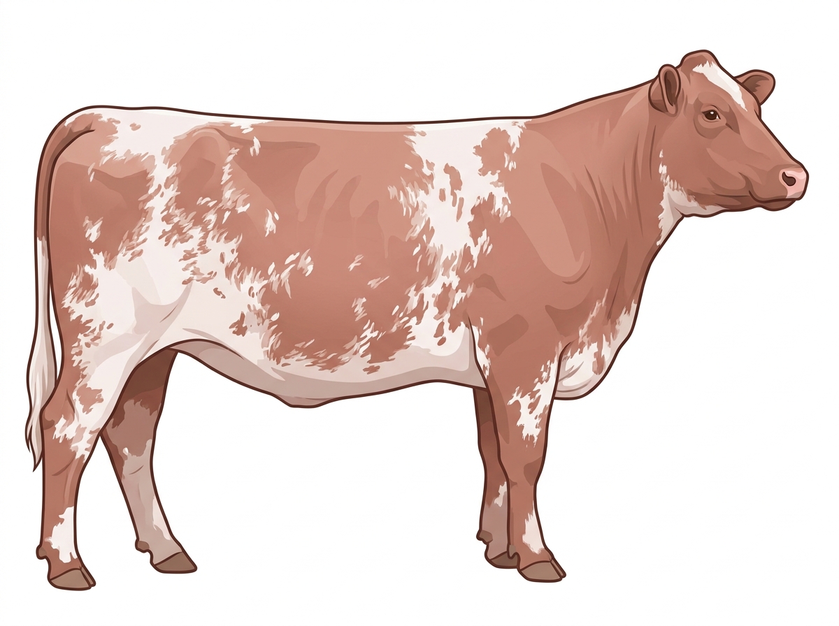 Heavy red roan Shorthorn Cow