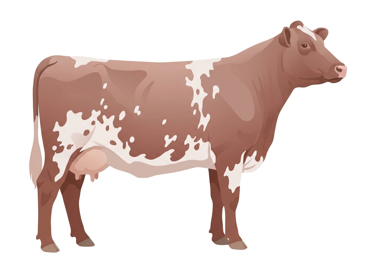 Heavy red roan with a few white spots Shorthorn Cow