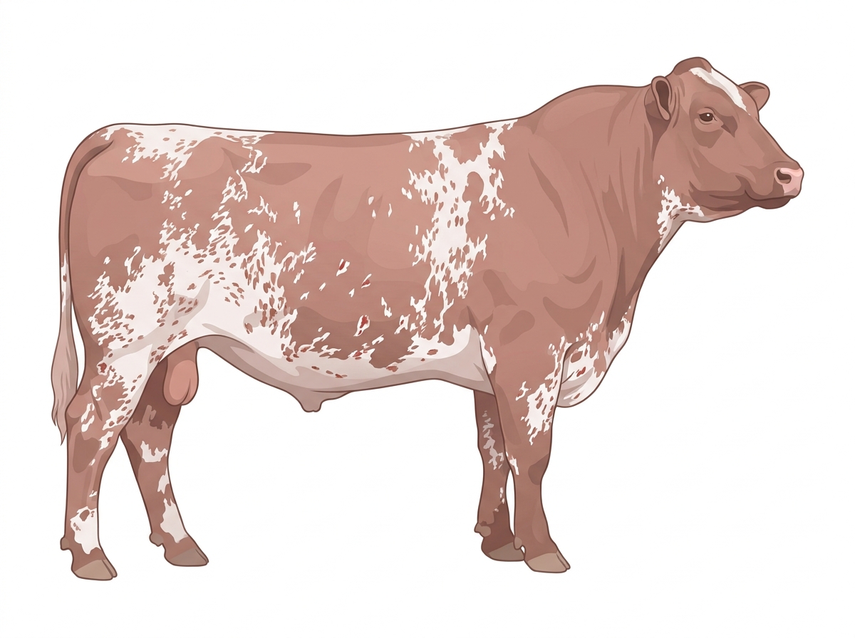 Heavy red roan with ticking in the white Shorthorn Bull