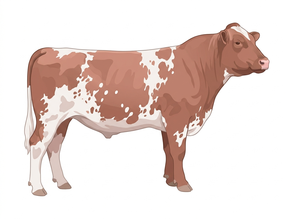 Heavy red roan with white spots and ticking in the white Shorthorn Bull
