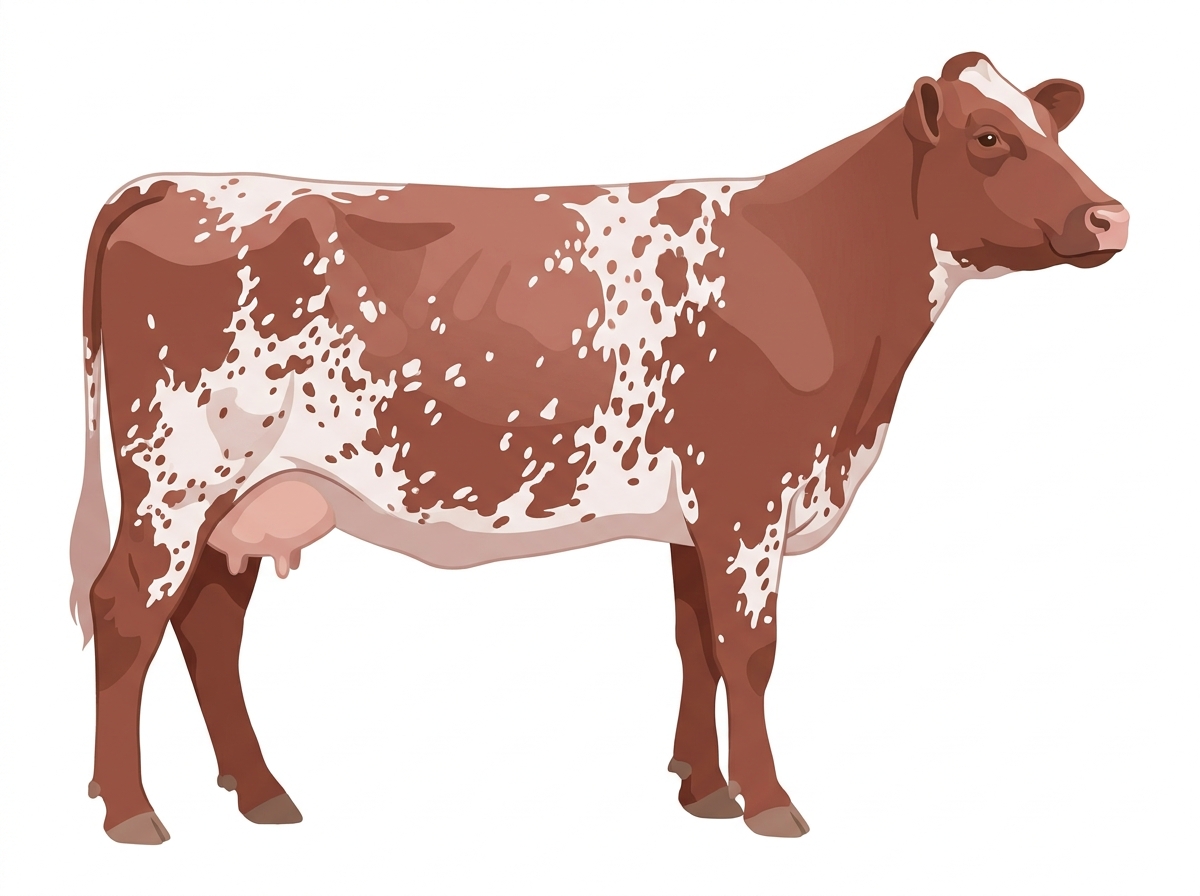 Heavy red roan with white spots Shorthorn Cow