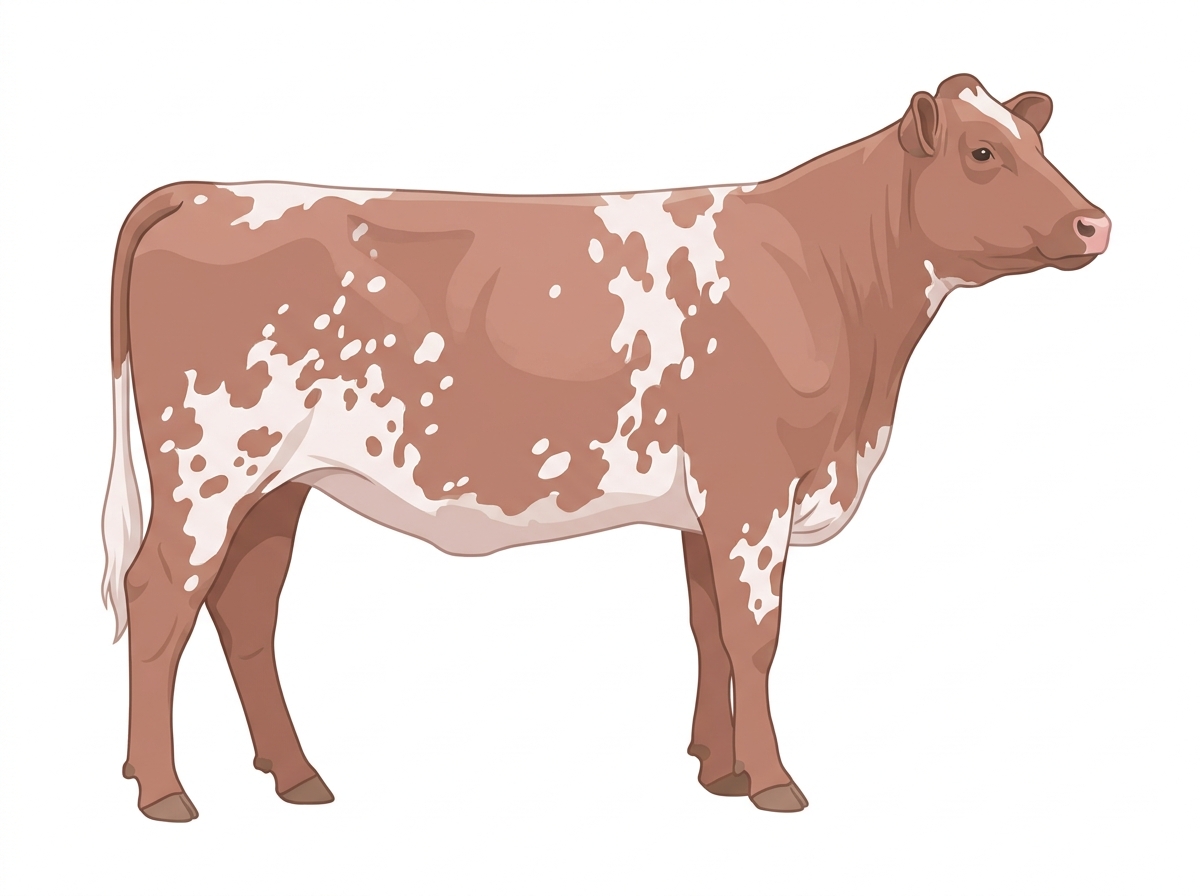 Heavy red roan with white spots Shorthorn Heifer