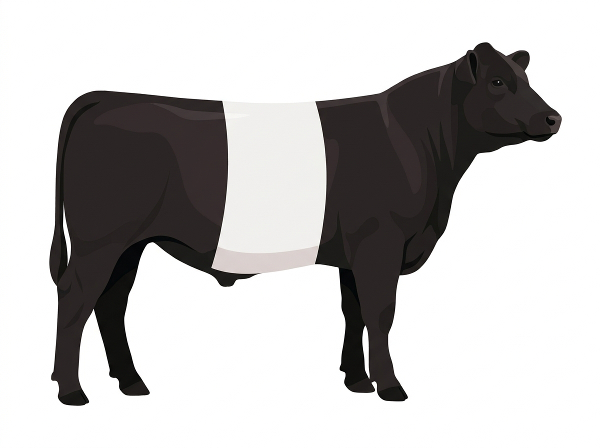 Black with a white belt around the midsection Shorthorn Plus Steer