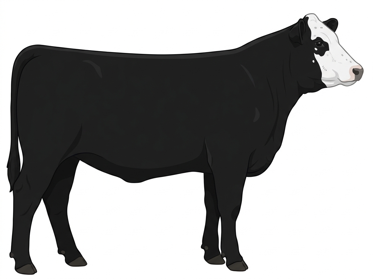Black with a white face, a few white spots and ticking in the white Shorthorn Plus Heifer